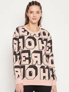 EDRIO Women Pink Printed Cotton Sweatshirt