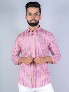 Tistabene Men Pink Striped Casual Shirt