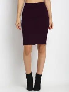 NEUDIS Women Maroon Solid Pencil Skirts