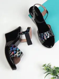 ICONICS Black Printed Wedge Heels