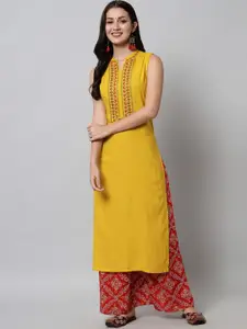KALINI Women Yellow Ethnic Motifs Yoke Design Kurta