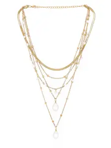 Yellow Chimes Women Gold-Toned & White Multilayer Pearl Charmed Necklace
