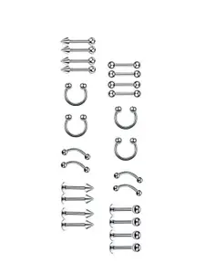 Yellow Chimes Women Set Of 12 Silver-Toned Stainless Steel Body Piercing Studs Earrings