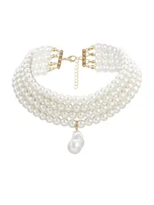 Yellow Chimes White & Gold-Toned Pearl Studded Statement Necklace