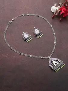 Voylla Silver-Toned Silver-Plated Enameled Temple Pendant Jewellery Set