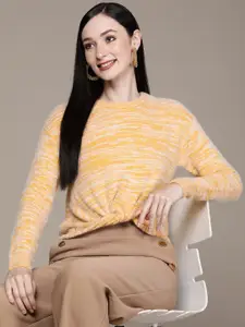 aarke Ritu Kumar Women Yellow & White Striped Pullover