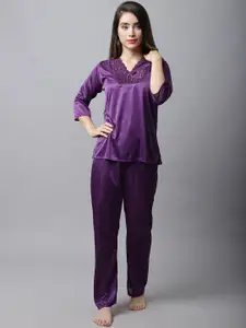 Boston Club Women Purple Satin Night Suit