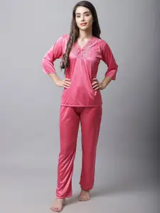 Boston Club Women Pink Satin Night Suit