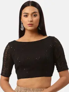 Studio Shringaar Black Embroidered Saree Blouse