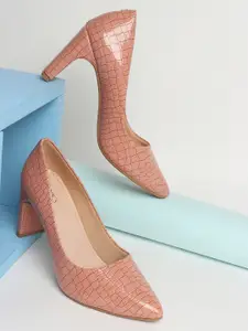 ICONICS Peach-Coloured Textured Block Pumps
