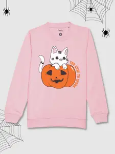 YK Teen Girls Pink Halloween Graphic Printed Sweatshirt