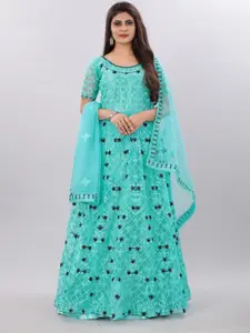 APNISHA Turquoise Blue & Black Floral Net Ethnic Maxi Dress