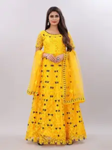 APNISHA Women Yellow Floral Embroidered Floral Semi-Stitched Kurta With Dupatta
