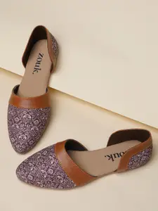 ZOUK Women Purple & Brown Printed Ballerinas Flats