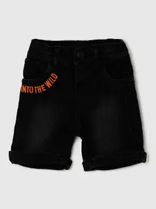 max Boys Black Typography Printed Cotton Denim Shorts