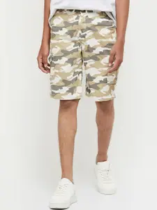 max Boys Olive Green & White Camouflage Printed Cotton Shorts