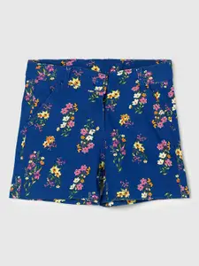max Girls Blue Regular Fit Floral Cotton Printed Shorts