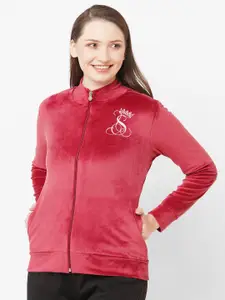 SDL by Sweet Dreams Women Red Typography Back Print Fleece Sweatshirt