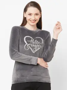 SDL by Sweet Dreams Women Smoke Grey Typography Print Sweatshirt