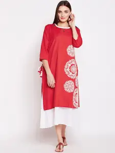 Be Indi Women Red Ethnic Motifs Thread Work Dress