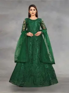 APNISHA Green Embroidered Semi-Stitched Dress Material
