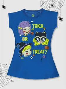 YK YK Girls Blue & Yellow Halloween Graphic Printed T-shirt Dress