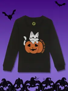 YK Boys Black Halloween Graphic Printed Sweatshirt