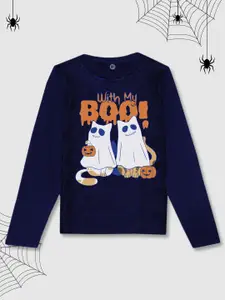 YK Boys Navy Blue Halloween Dogs Graphic Printed Cotton T-shirt