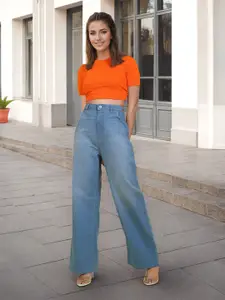 Flying Machine Women Blue Wide Leg Light Fade Cotton Jeans