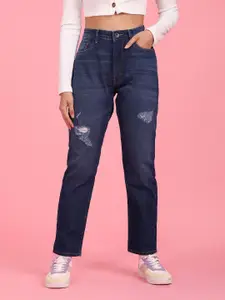 Flying Machine Women Blue Straight Fit Mildly Distressed Stretchable Jeans