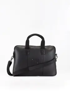 Picco Massimo Unisex Black Leather Laptop Bag