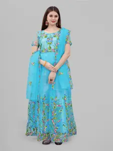 APNISHA Teal Floral Embroidered Ethnic Maxi Dress