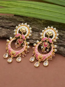 Voylla Gold-Toned & White Contemporary Drop Earrings