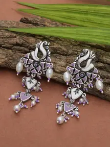 Voylla Silver-Toned Contemporary Silver-Plated Drop Earrings