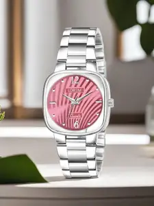 LOREM Women Pink Printed Dial & Silver Toned Stainless Steel Straps Analogue Watch LR308