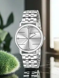 LOREM Women White Printed Dial & Silver Toned Stainless Steel Bracelet Style Straps Analogue Watch