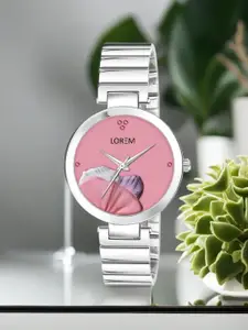 LOREM Women Pink Printed Dial Stainless Steel Bracelet Style Straps Analogue Watch LR313