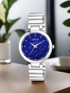 LOREM Women Blue Printed Dial & Silver Toned Stainless Steel Straps Analogue Watch