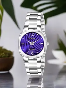 LOREM Women Purple Dial & Silver Toned Stainless Steel Straps Analogue Watch