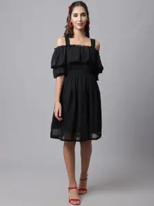 MARC LOUIS Black Off-Shoulder Georgette Dress