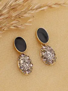 SOHI Black & Gold-Toned Contemporary Drop Earrings
