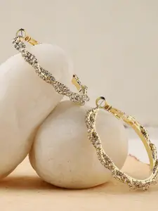 SOHI Gold-Plated & White Stone Studded Contemporary Hoop Earrings
