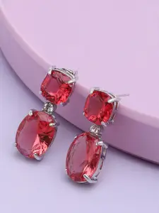 SOHI Pink & Silver Plated Contemporary Drop Earrings