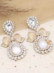 SOHI Women Gold-Toned & White Contemporary Drop Earrings