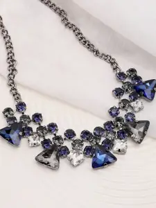 SOHI Silver-Toned & Blue Rhodium-Plated Necklace