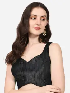 PUJIA MILLS Women Black Embroidered Sequined Saree Blouse