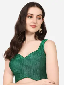 PUJIA MILLS Women Green Embellished Readymade Saree Blouse