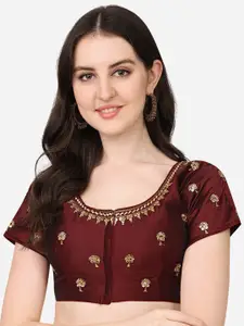 PUJIA MILLS Maroon Embroidered Saree Blouse