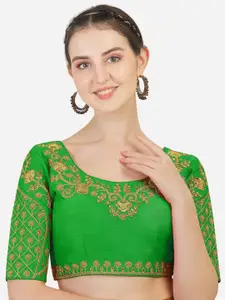 PUJIA MILLS Green Embroidered Saree Blouse