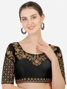PUJIA MILLS Black Embroidered Saree Blouse